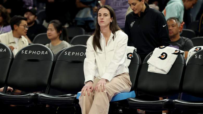 Injured Caitlin Clark #22 of the Indiana Fever sits on the bench before their game against the Golden State Valkyries at Chase Center on August 31, 2025 in San Francisco, California