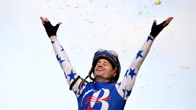 Flavien Prat #3 celebrates aboard Nysos after winning the Breeders' Cup Dirt Mile race on day two of the 2025 Breeders' Cup World Championships at Del Mar Race Track on November 01, 2025