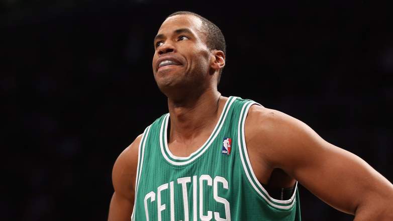 Jason Collins wearing a Boston Celtics jersey during an NBA game