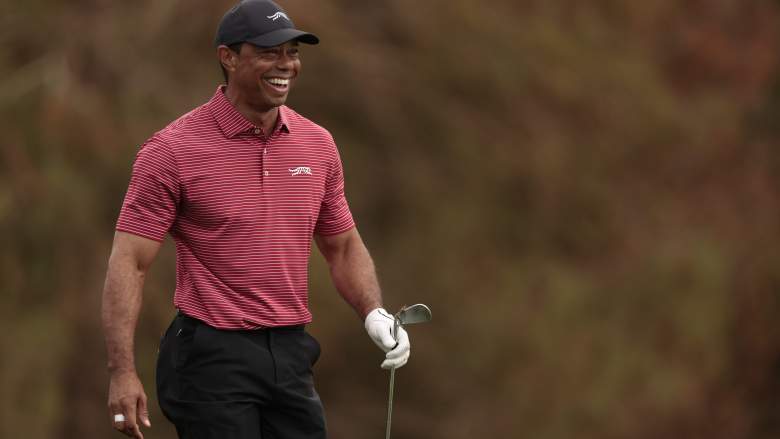 Tiger Woods smiling during the second round of the PNC Championship in Orlando