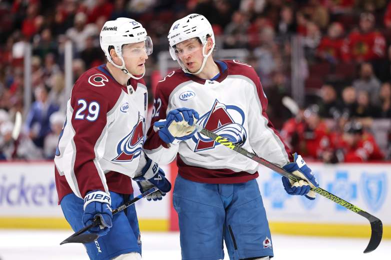 Colorado Avalanche captain Nathan MacKinnon with Artturi Lehkonen who is day-to-day ahead of Game 5 against the Minnesota Wild.