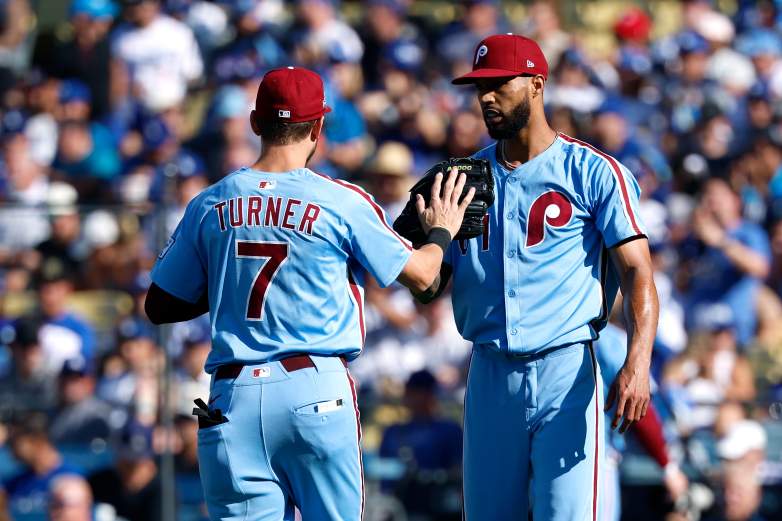 Philadelphia Phillies shortstop Trea Turner praises teammate Cristopher Sanchez after record-breaking night against the San Diego Padres.