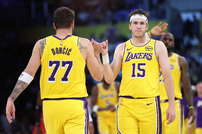 Luka Doncic #77 and Austin Reaves
