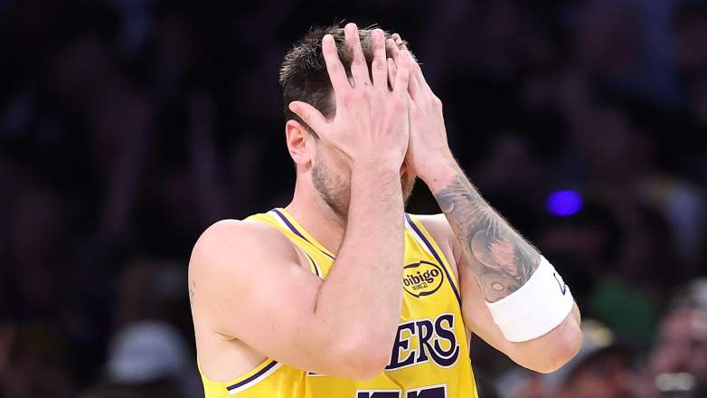 Lakers star Luka Doncic reacts during playoff loss after elimination