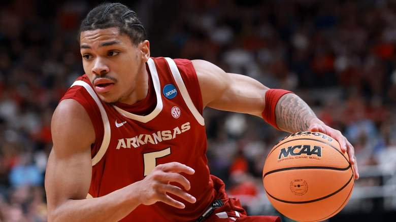 Darius Acuff Jr. #5 of the Arkansas Razorbacks is a wildcard in the NBA Mock Draft