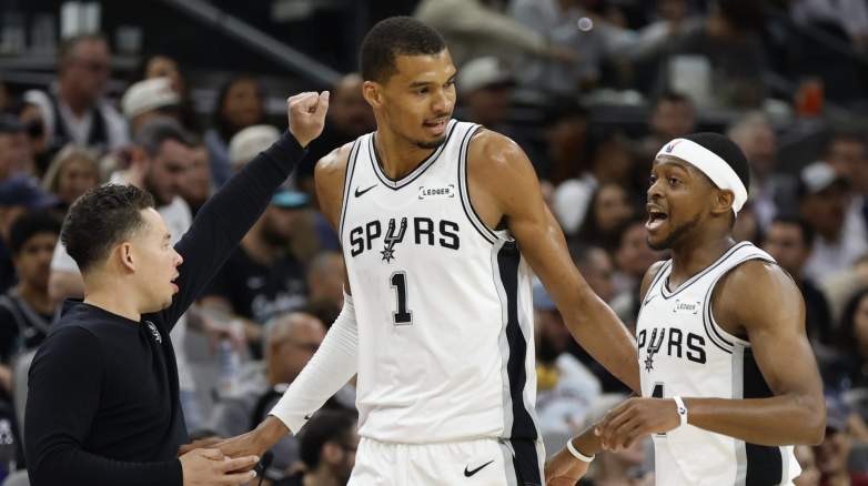 Victor Wembanyama and De&rsquo;Aaron Fox during a San Antonio Spurs playoff game against the Timberwolves
