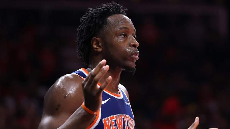 Og Anunoby #8 of the New York Knicks injury remains a bigger issue against 76ers