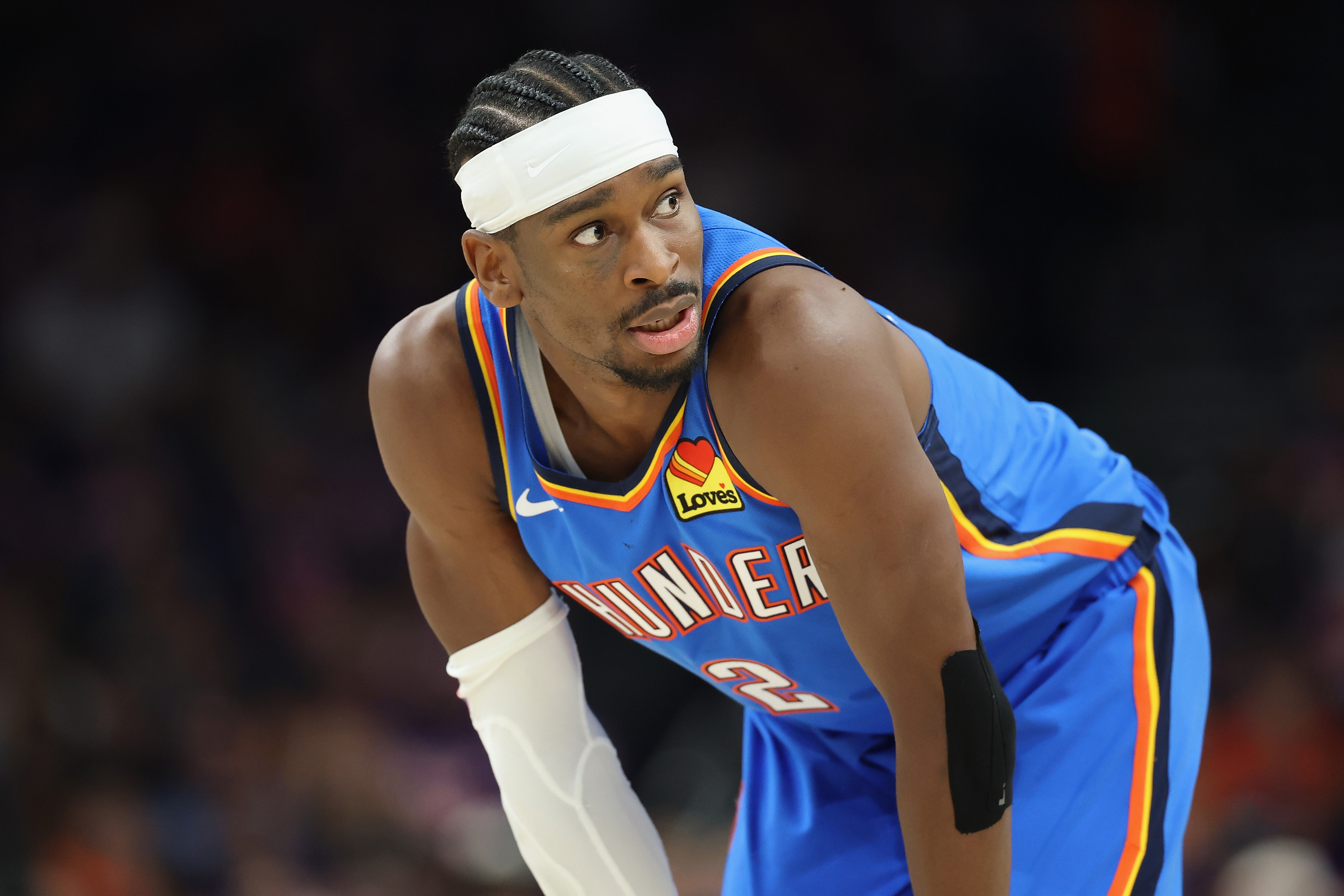 Oklahoma City Thunder start Shai Gilgeous-Alexander during an NBA game.
