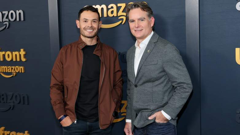 Kyle Larson and Jeff Gordon pose together at Amazonâs upfront presentation in New York City