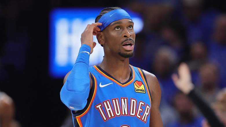 Shai Gilgeous-Alexander reacts during Thunder playoff game