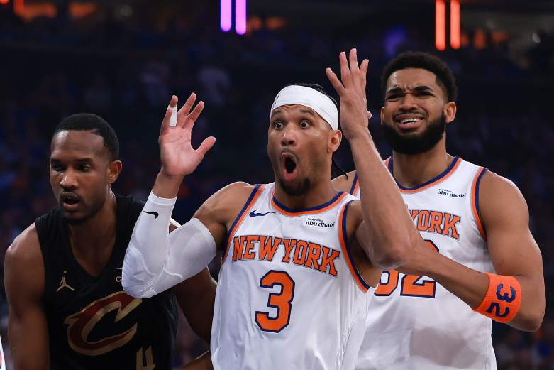 New York Knicks stars react during Game 2 of the Eastern Conference Finals against the Cleveland Cavaliers.