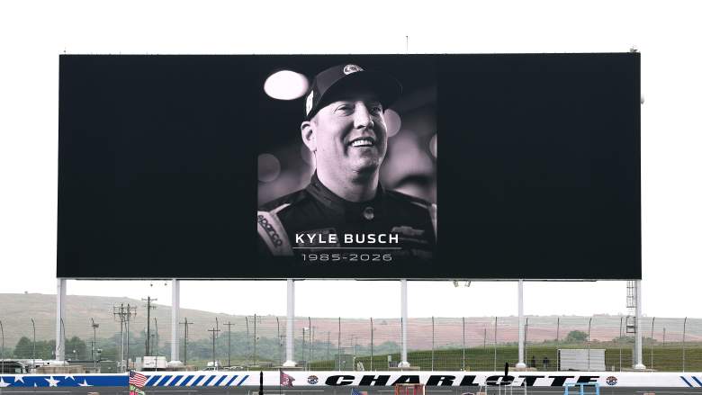 Kyle Busch memorial tribute displayed on the Charlotte Motor Speedway video board during Coca-Cola 600 weekend.