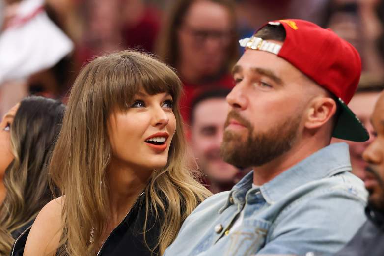 Taylor Swift and Travis Kelce of the Kansas City Chiefs attend Game 3 between the New York Knicks and the Cleveland Cavaliers.