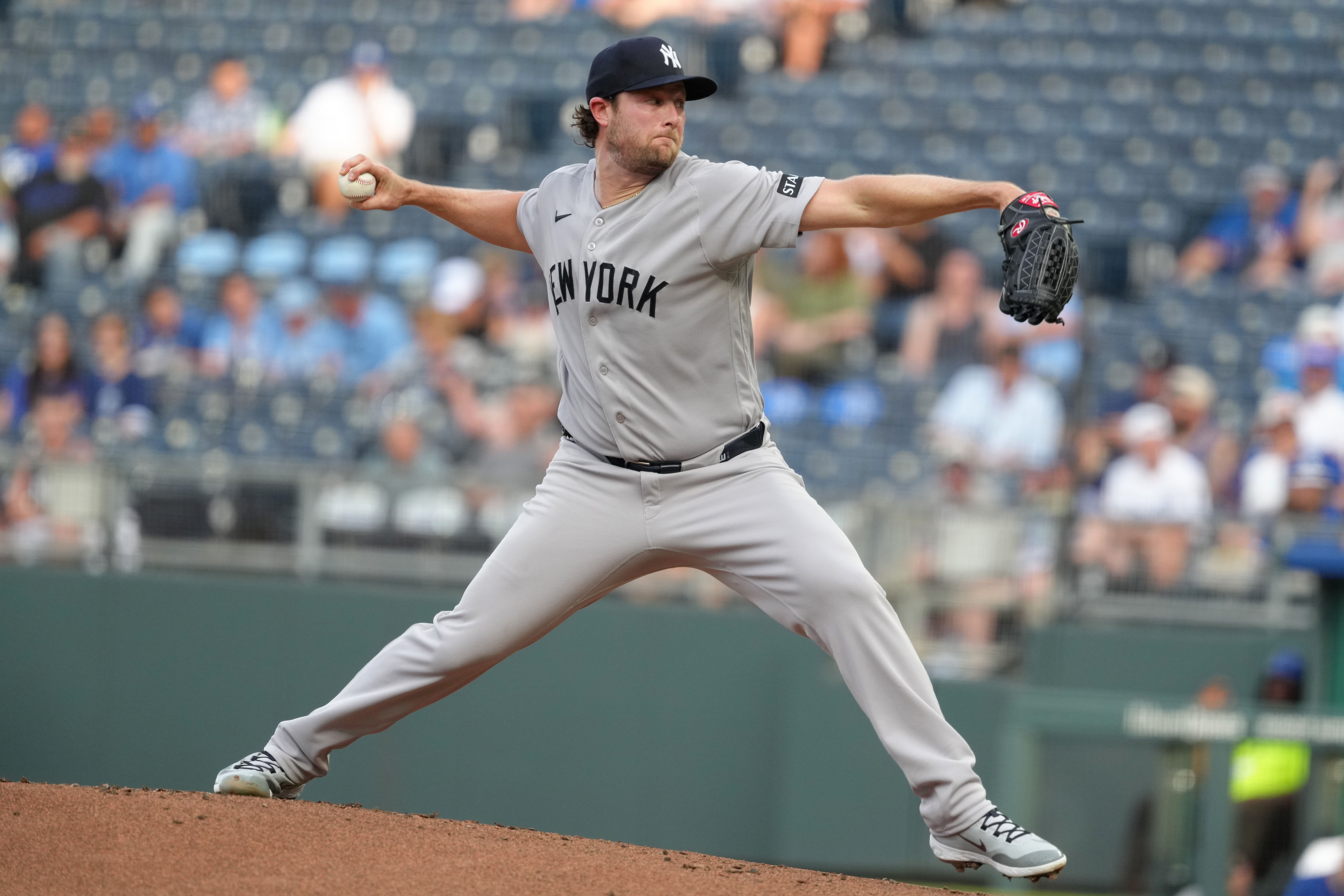 New York Yankees manager Aaron Boone praises pitcher Gerrit Cole in win over the Kansas City Royals.