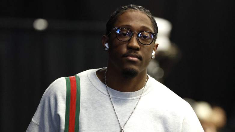 Jalen Williams arrives before an Oklahoma City Thunder playoff game against the San Antonio Spurs.