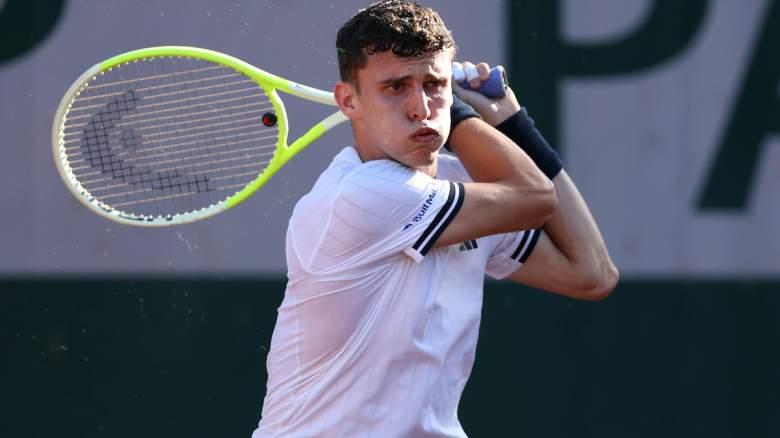 Juan Manuel Cerundolo competes in a first-round match at the French Open.