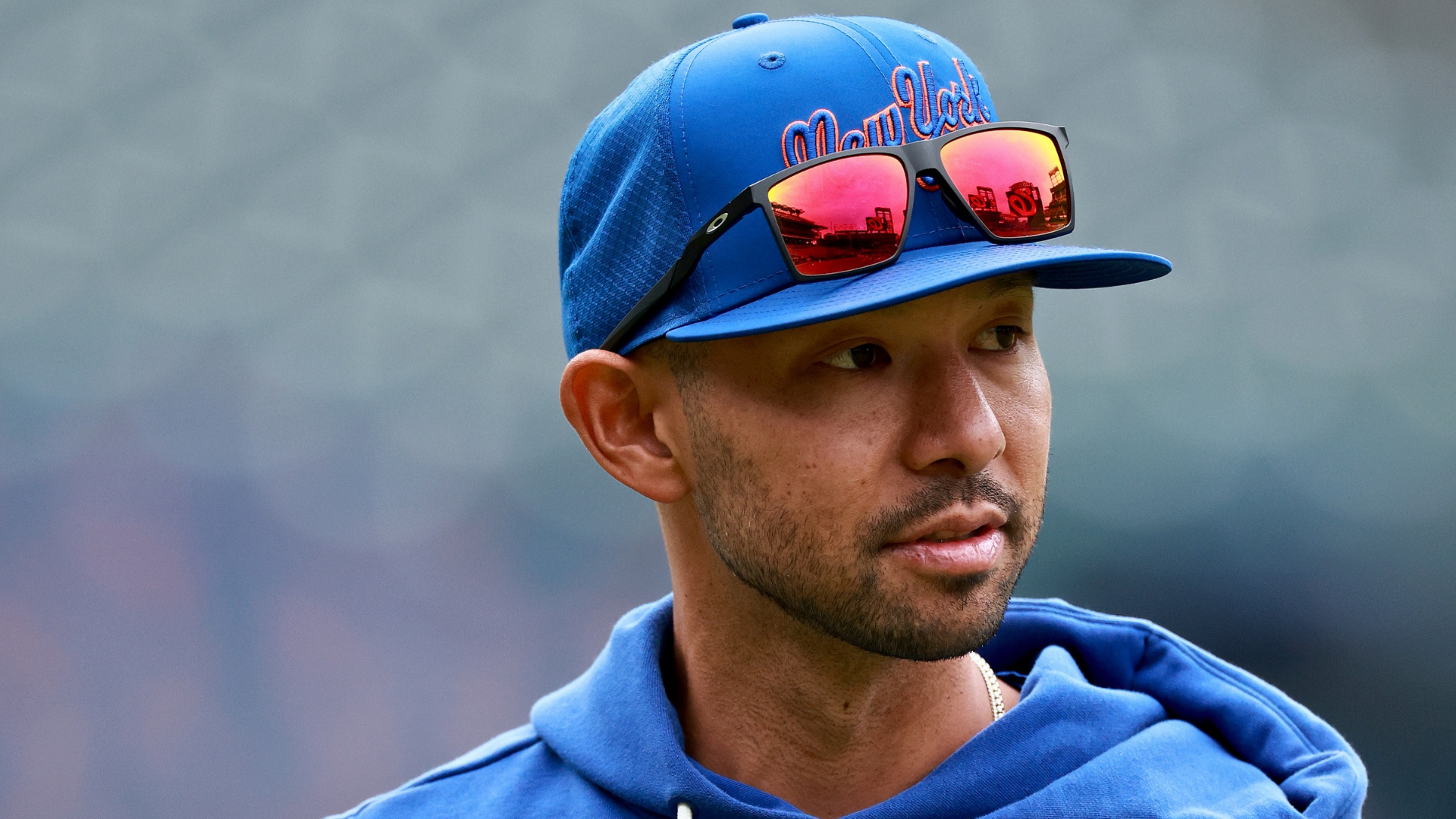 Bench coach Kai Correa #50 of the New York Mets looks on during batting practice before the game against the Washington Nationals at Citi Field on April 28, 2026 in the Flushing neighborhood of the Queens borough of New York City. (Photo by Elsa/Getty Images)