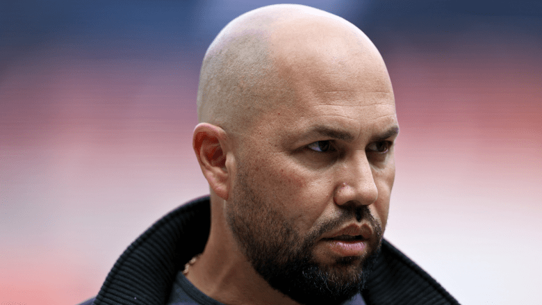 Carlos Beltran stands on the field before the home opener between the New York Mets and the Toronto Blue Jays at Citi Field on April 04, 2025 in the Flushing neighborhood of the Queens borough of New York City. (Photo by Elsa/Getty Images)