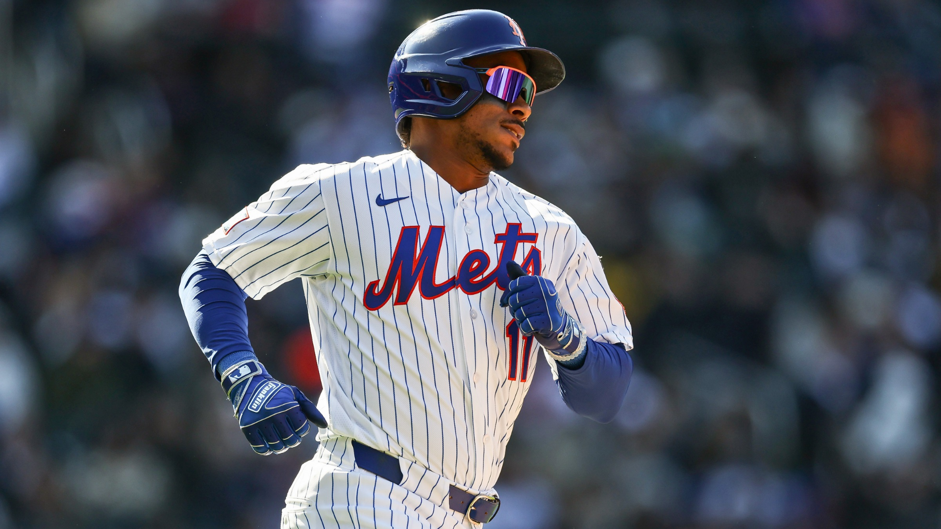 Jorge Polanco #11 of the New York Mets runs during the game against the Pittsburgh Pirates at Citi Field on March 29, 2026 in the Queens borough of New York City. (Photo by Ishika Samant/Getty Images)