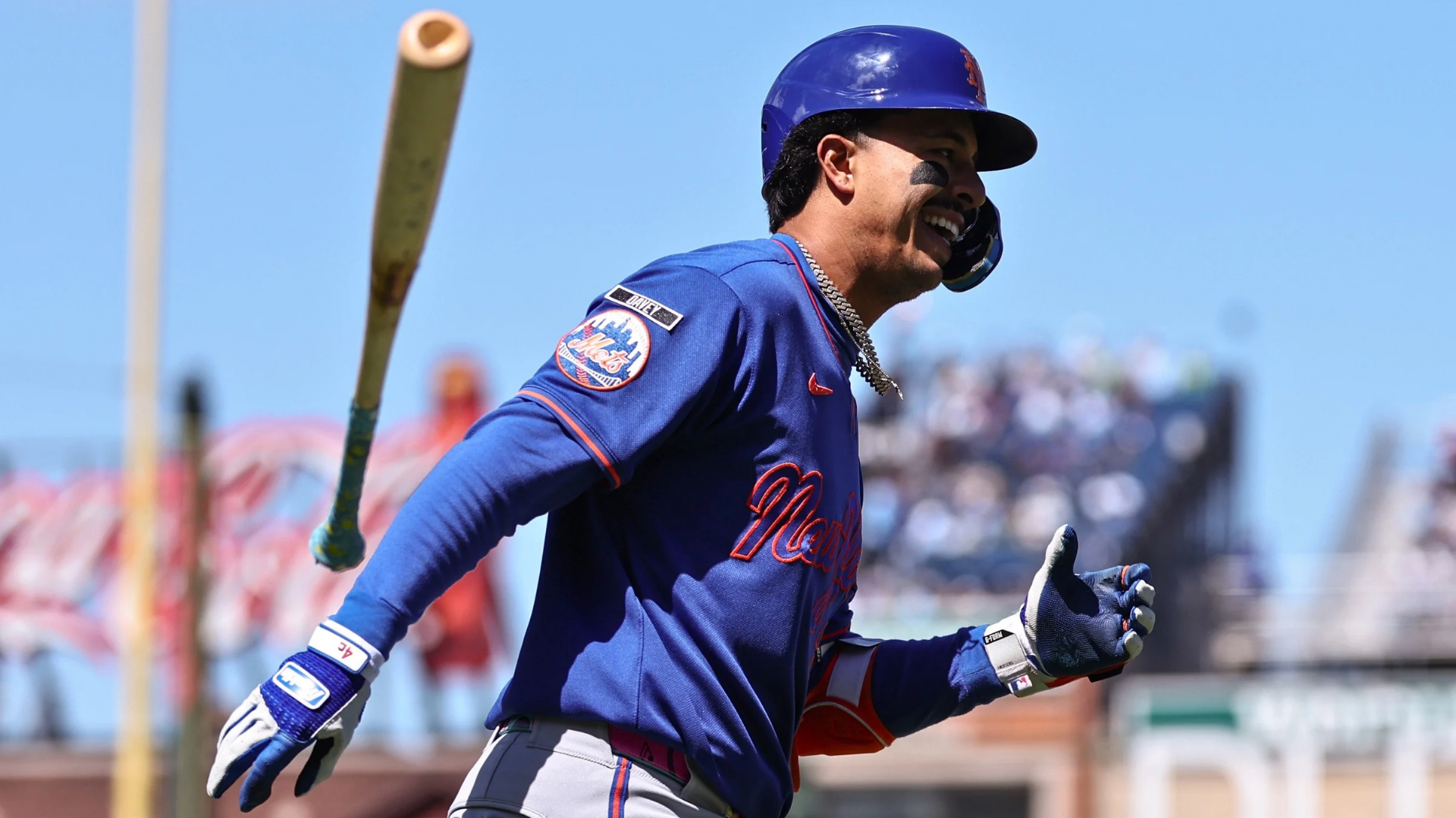 Mark Vientos #27 of the New York Mets celebrates after hitting a home run during the second inning against the Chicago Cubs at Wrigley Field on April 18, 2026 in Chicago, Illinois. (Photo by Geoff Stellfox/Getty Images)