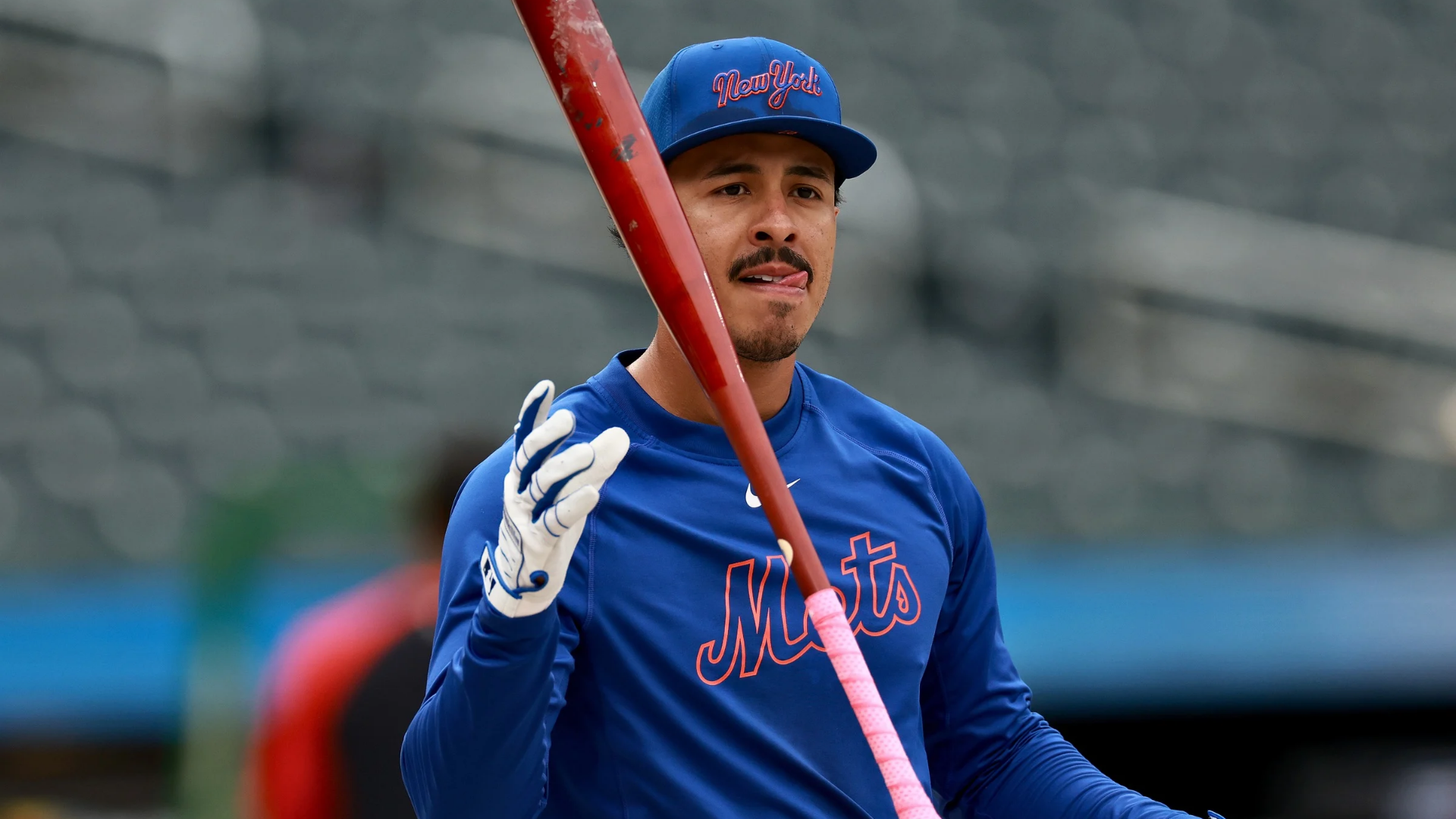 Mark Vientos #27 of the New York Mets looks on during batting practice before the game against the Washington Nationals at Citi Field on April 28, 2026 in the Flushing neighborhood of the Queens borough of New York City. (Photo by Elsa/Getty Images)
