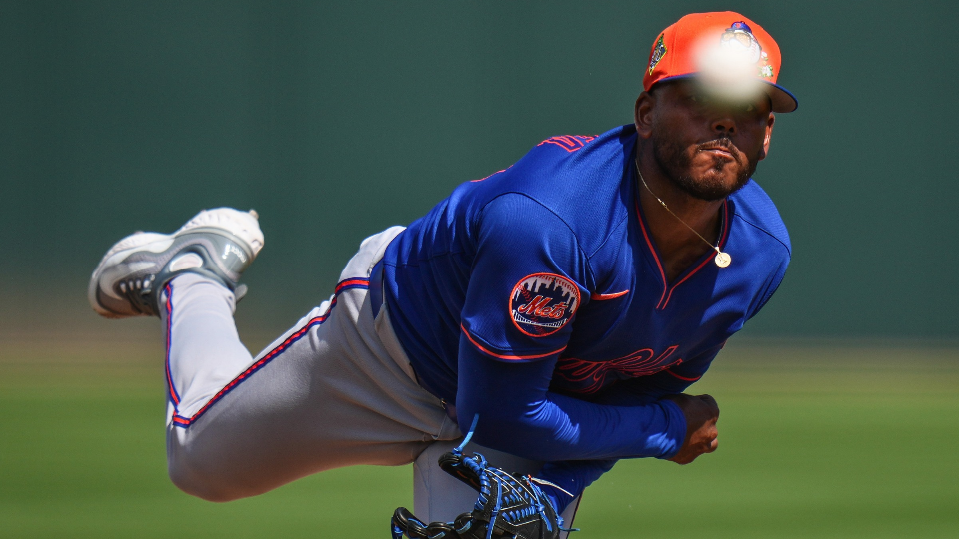 Freddy Peralta #51 of the New York Mets throws a pitch against the St. Louis Cardinals during the third inning of a spring training game at Roger Dean Stadium on February 27, 2026 in Jupiter, Florida. (Photo by Rich Storry/Getty Images)
