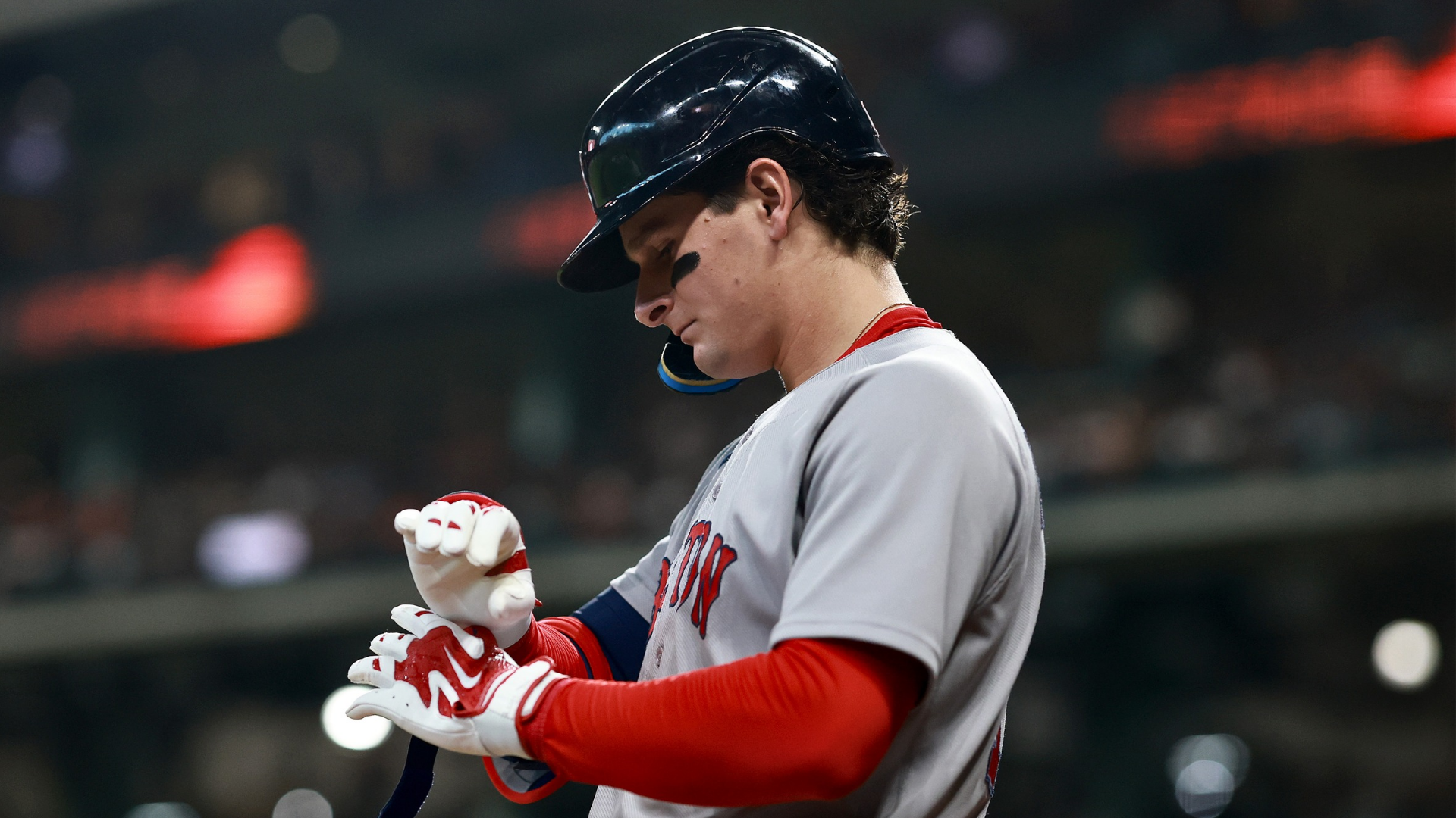 Roman Anthony #19 of the Boston Red Sox prepares for an at bat during the first inning of the game against the Houston Astros at Daikin Park on March 30, 2026 in Houston, Texas. (Photo by Kenneth Richmond/Getty Images)