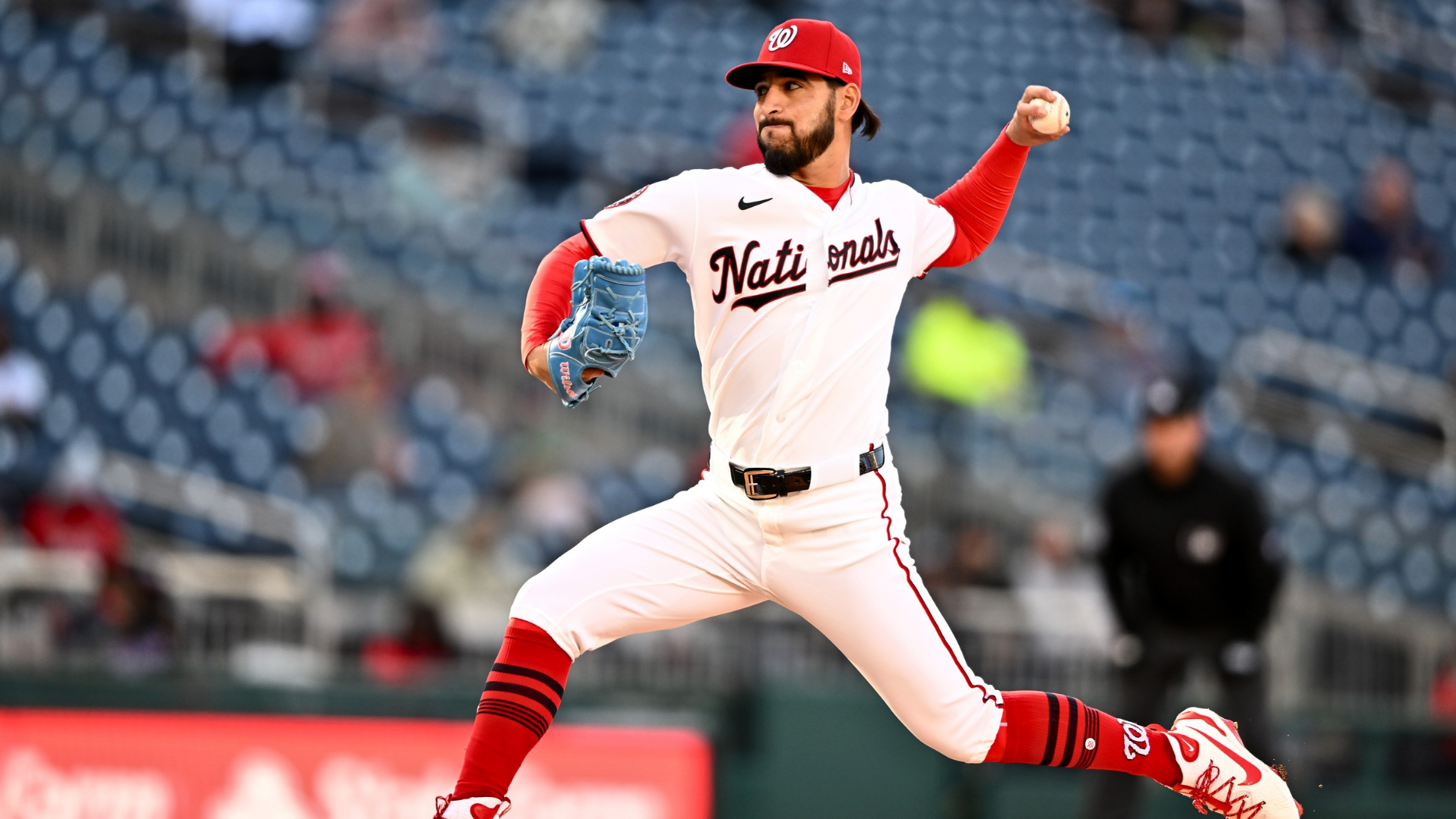 Cionel P&eacute;rez #51 of the Washington Nationals pitches in the seventh inning against the St. Louis Cardinals at Nationals Park on April 08, 2026 in Washington, DC. (Photo by Greg Fiume/Getty Images)
