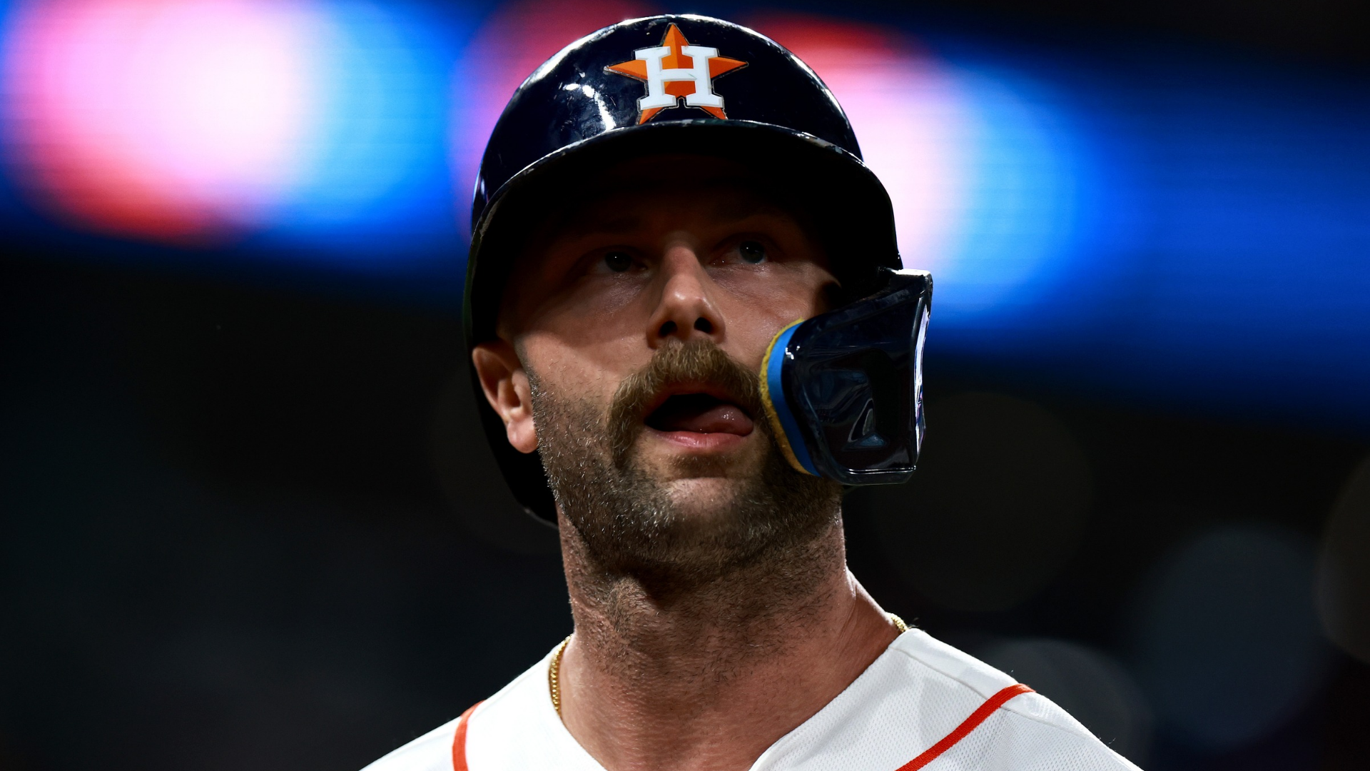 Christian Walker #8 of the Houston Astros reacts after flying out to center field during the fourth inning against the Seattle Mariners at Daikin Park on May 13, 2026 in Houston, Texas. (Photo by Kenneth Richmond/Getty Images)