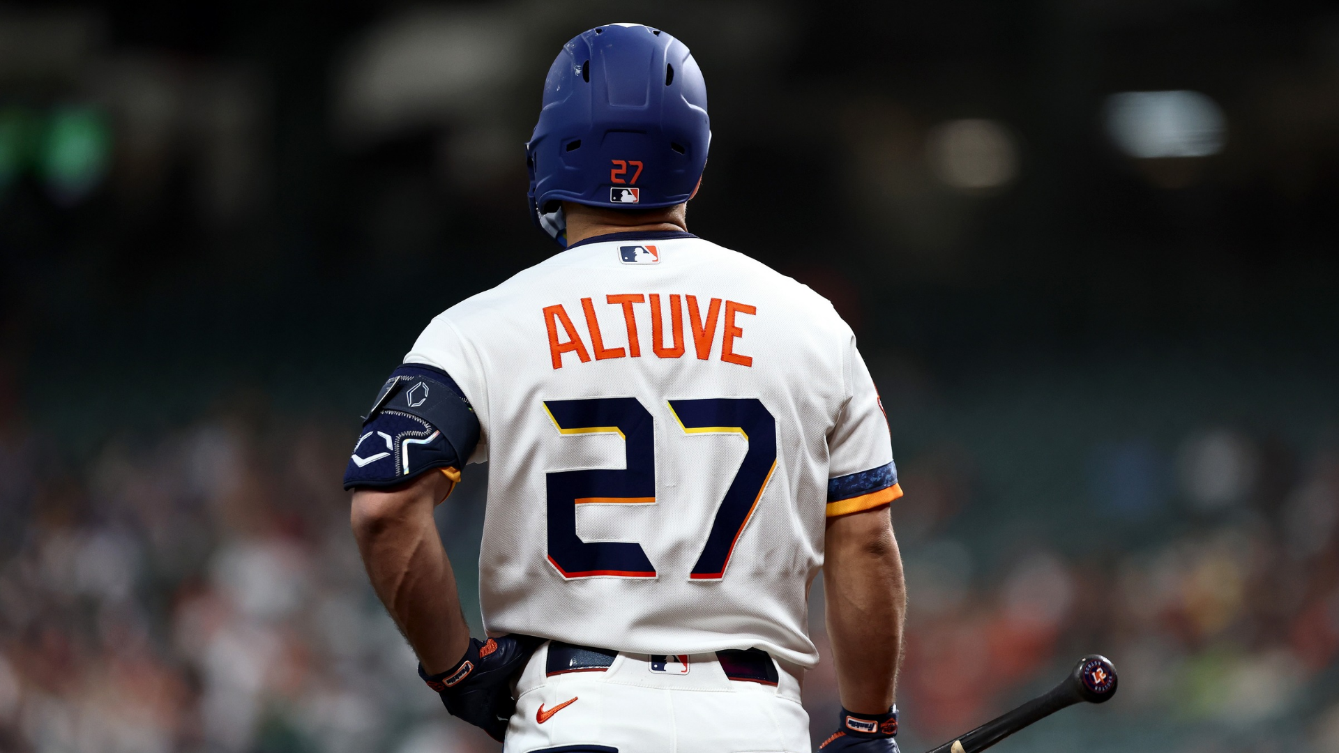 Jose Altuve #27 of the Houston Astros looks on during the first inning of the game against the Boston Red Sox at Daikin Park on March 30, 2026 in Houston, Texas. (Photo by Kenneth Richmond/Getty Images)