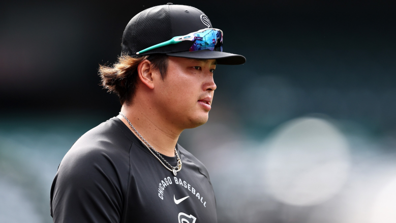 Munetaka Murakami #5 of the Chicago White Sox looks on before the game against the Los Angeles Angels at Angel Stadium of Anaheim on May 04, 2026 in Anaheim, California. (Photo by Luke Hales/Getty Images)