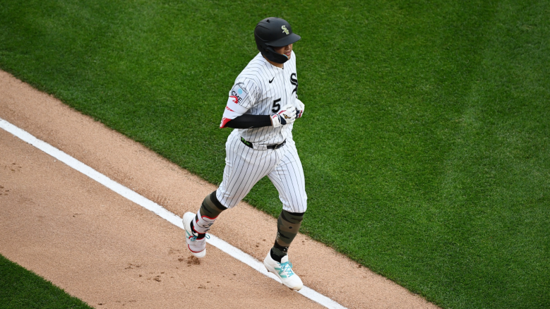 Munetaka Murakami #5 of the Chicago White Sox rounds the bases after hitting a solo home run against the Chicago Cubs during the third inning at Rate Field on May 16, 2026 in Chicago, Illinois. (Photo by Daniel Bartel/Getty Images)