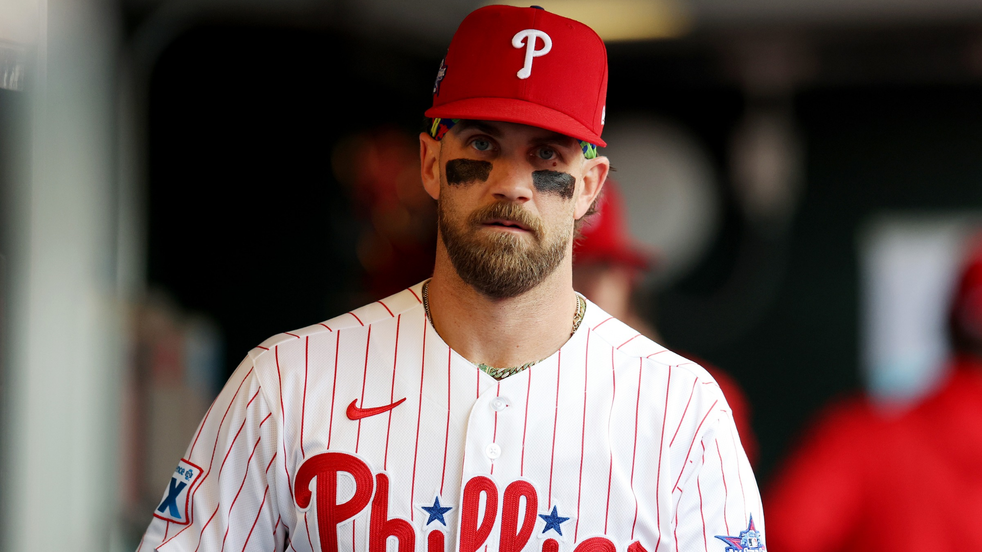 Bryce Harper #3 of the Philadelphia Phillies looks on before a game against the Athletics at Citizens Bank Park on May 06, 2026 in Philadelphia, Pennsylvania. (Photo by Emilee Chinn/Getty Images)