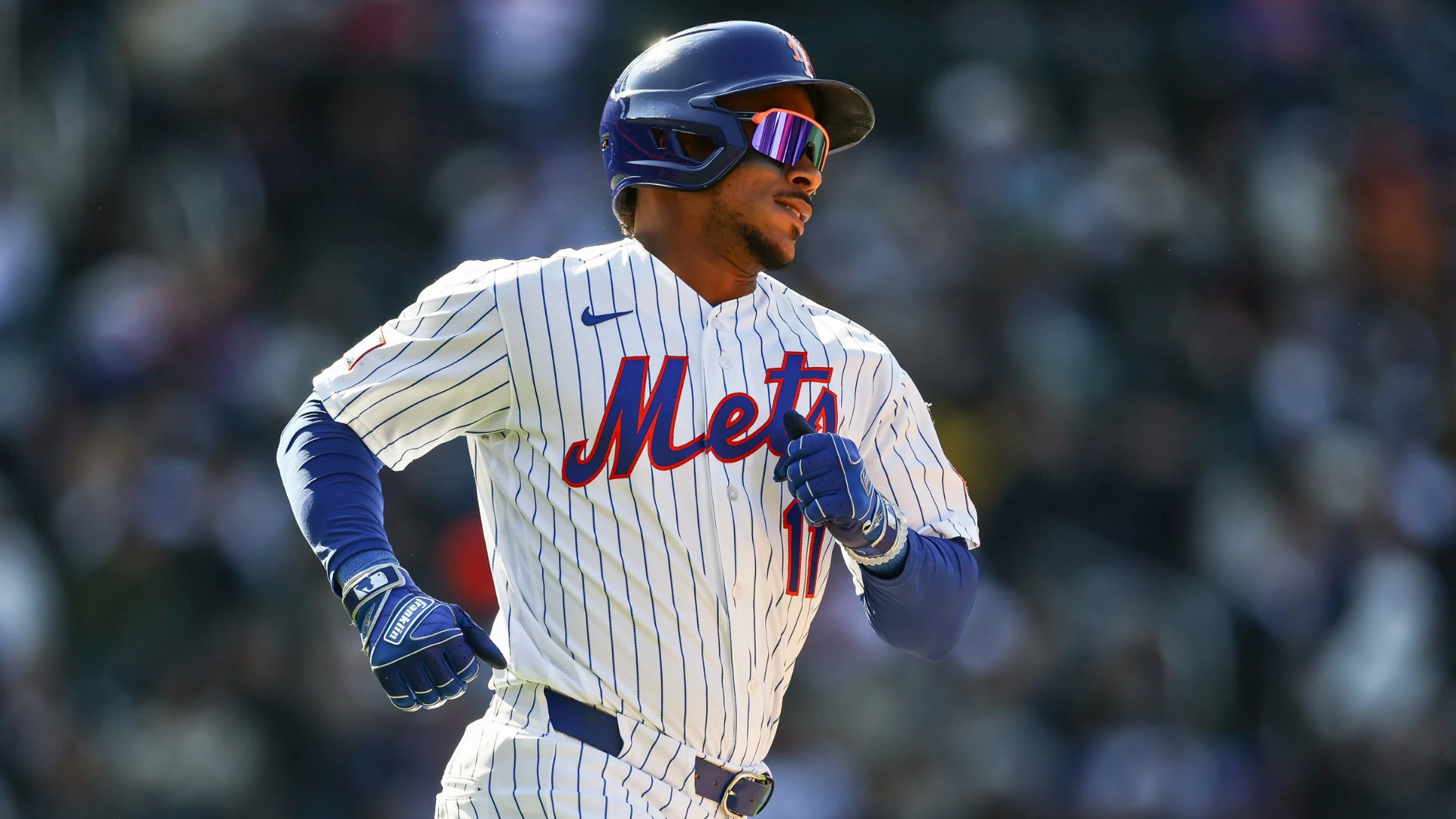 Jorge Polanco #11 of the New York Mets runs during the game against the Pittsburgh Pirates at Citi Field on March 29, 2026 in the Queens borough of New York City. (Photo by Ishika Samant/Getty Images)