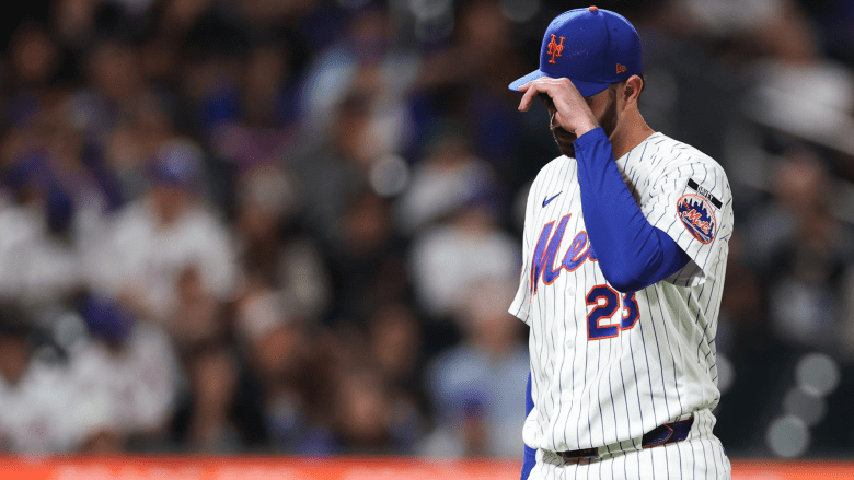 David Peterson #23 of the New York Mets walks off the mound after the sixth inning against the Cincinnati Reds at Citi Field on May 26, 2026 in the Queens borough of New York City. (Photo by Ishika Samant/Getty Images)