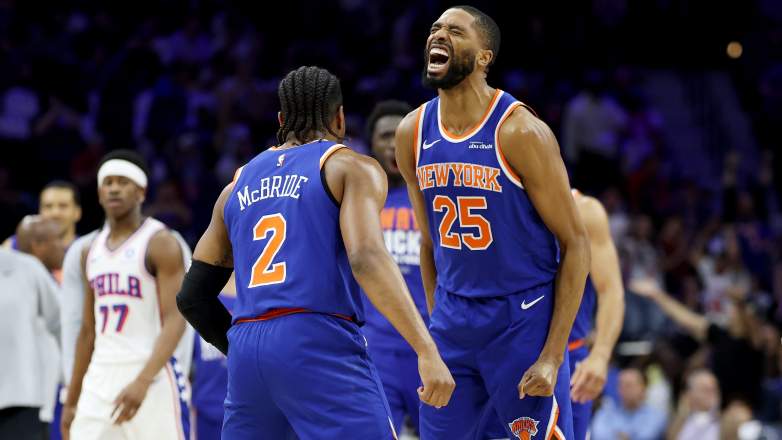 New York Knicks guards Miles McBride and Mikal Bridges
