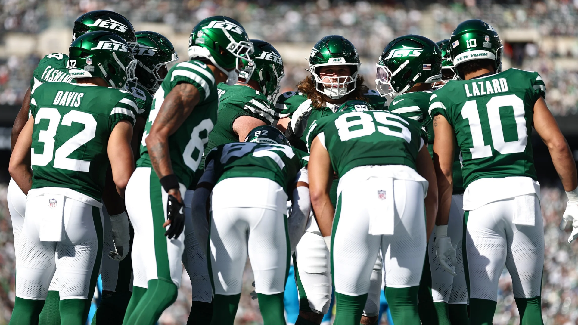 Los New York Jets se enfrentan a los Carolina Panthers durante su partido en el MetLife Stadium el 19 de octubre de 2025 en East Rutherford, Nueva Jersey. (Foto de Al Bello/Getty Images)