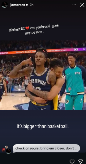 Ja Morant hugs Brandon Clarke in an Instagram tribute after Clarke&rsquo;s death