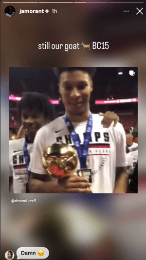 Brandon Clarke holds a trophy in a video shared by Ja Morant honoring his late teammate