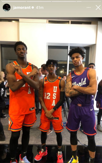 Brandon Clarke stands with teammates during a Team USA event in a group photo