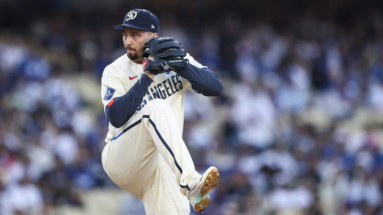 Los Angeles Dodgers starting pitcher Blake Snell pitches against the Atlanta Braves at Dodger Stadium.