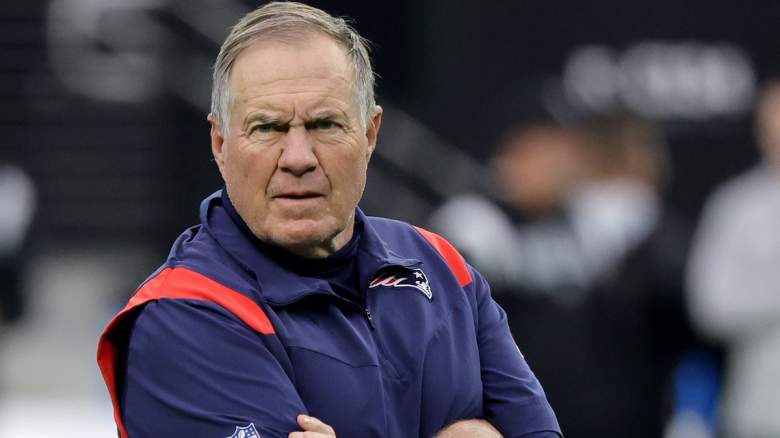 Head coach Bill Belichick of the New England Patriots watches.