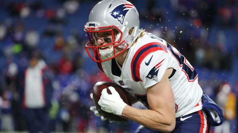 Gunner Olszewski #80 formerly of the New England Patriots warms up.
