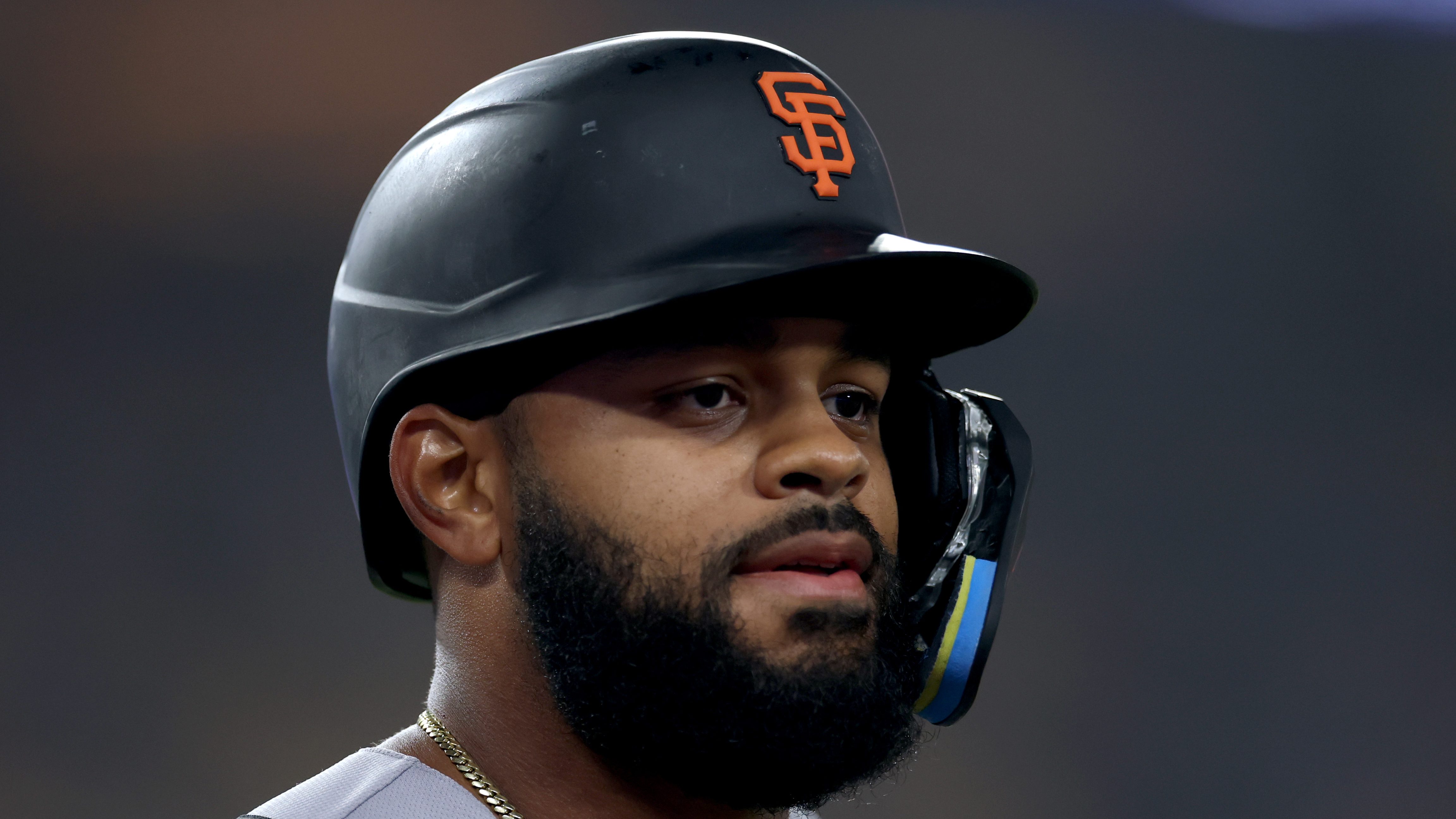 San Francisco Giants left fielder Heliot Ramos during a game against the Los Angeles Dodgers at Dodger Stadium in 2026.