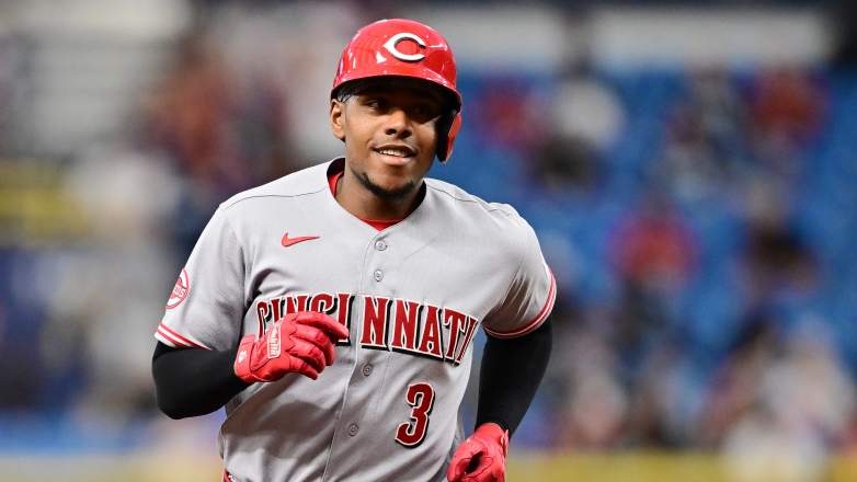 Ke'Bryan Hayes running the bases during a Cincinnati Reds game