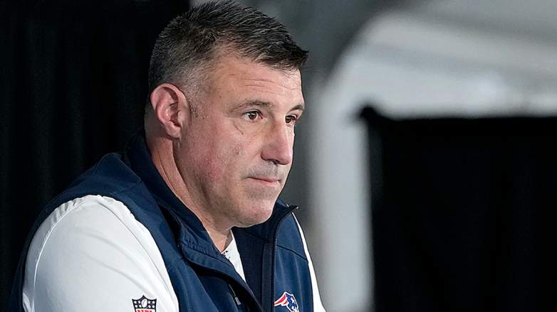 New England Patriots coach Mike Vrabel speaks during a press conference while controversy involving photos with Dianna Russini continues.