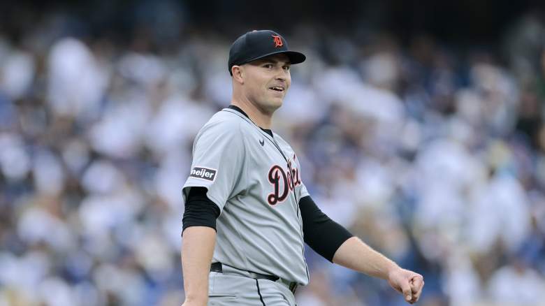 Detroit Tigers starting pitcher Tarik Skubal faces the Los Angeles Dodgers at Dodger Stadium on March 27, 2025.