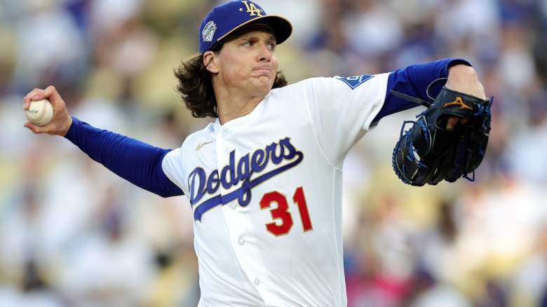 Los Angeles Dodgers pitcher Tyler Glasnow throws during a game before landing on the injured list with lower back spasms in May 2026.