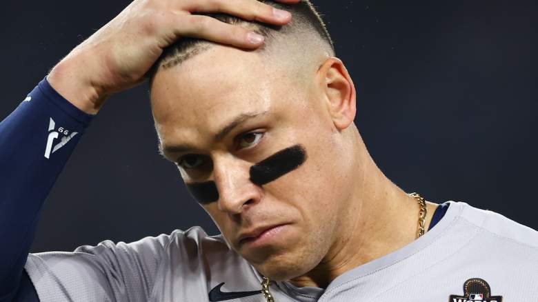Aaron Judge reacts during a Yankees game amid growing MLB trade deadline speculation in 2026.