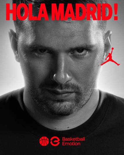 Promotional graphic of Lakers star Luka Dončić for his Jordan Brand event in Madrid, Spain.